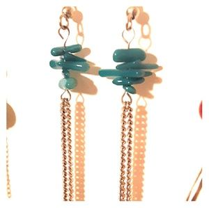 TURQUOISE STONE CHAIN EARRINGS